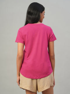 Women's 100% Cotton Slim Fit Tshirt Pink