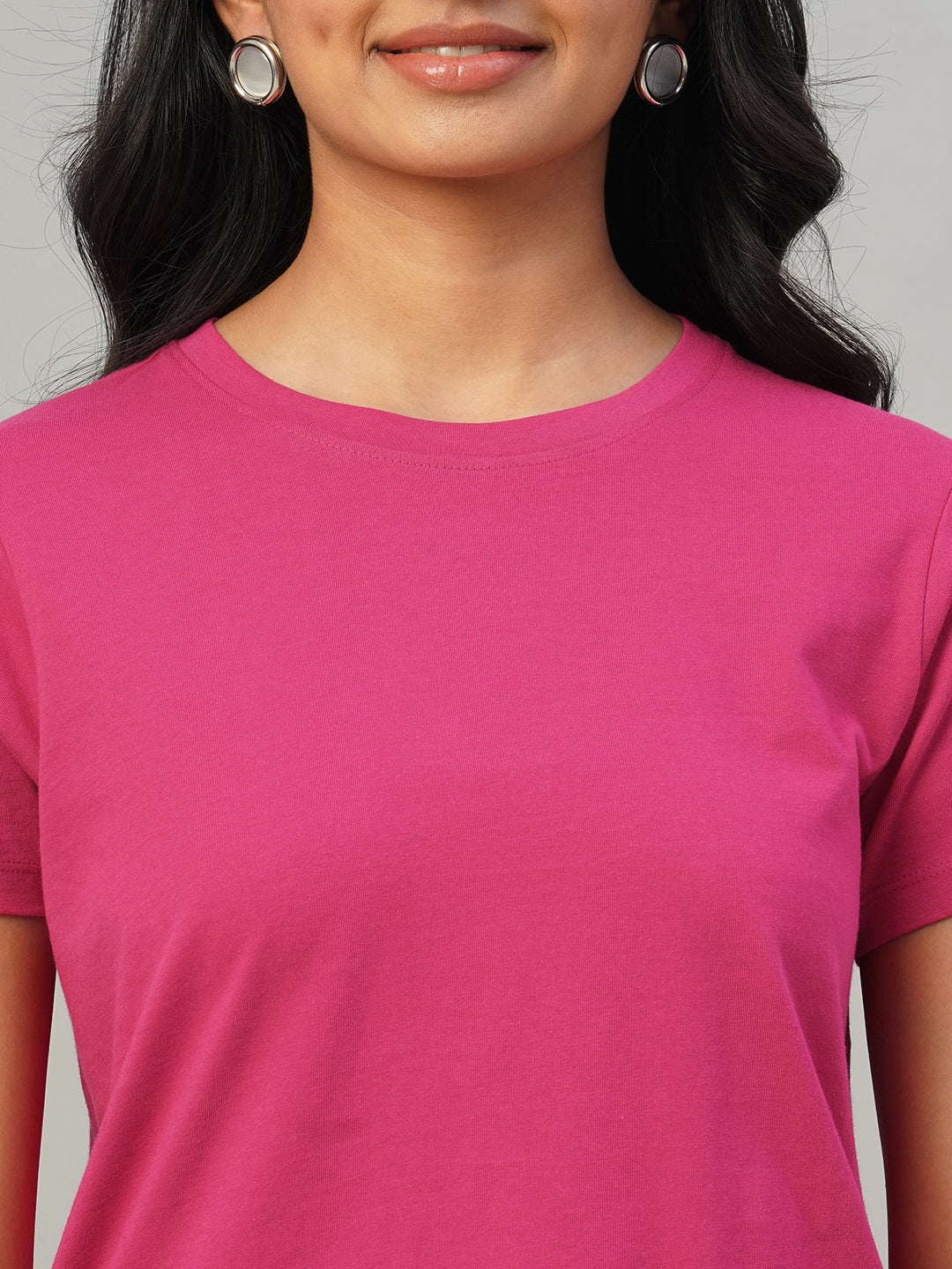 Women's Pink 100% Cotton Slim Fit Tshirt
