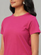 Women's Pink 100% Cotton Slim Fit Tshirt