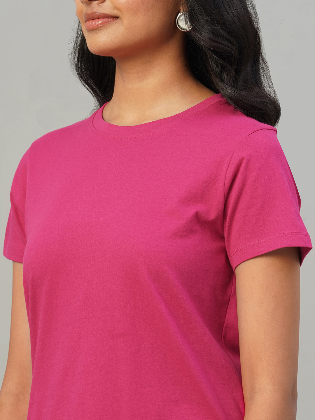Women's Pink 100% Cotton Slim Fit Tshirt