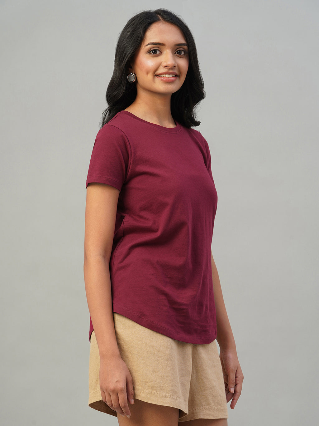 Women's Red 100% Cotton Slim Fit Tshirt