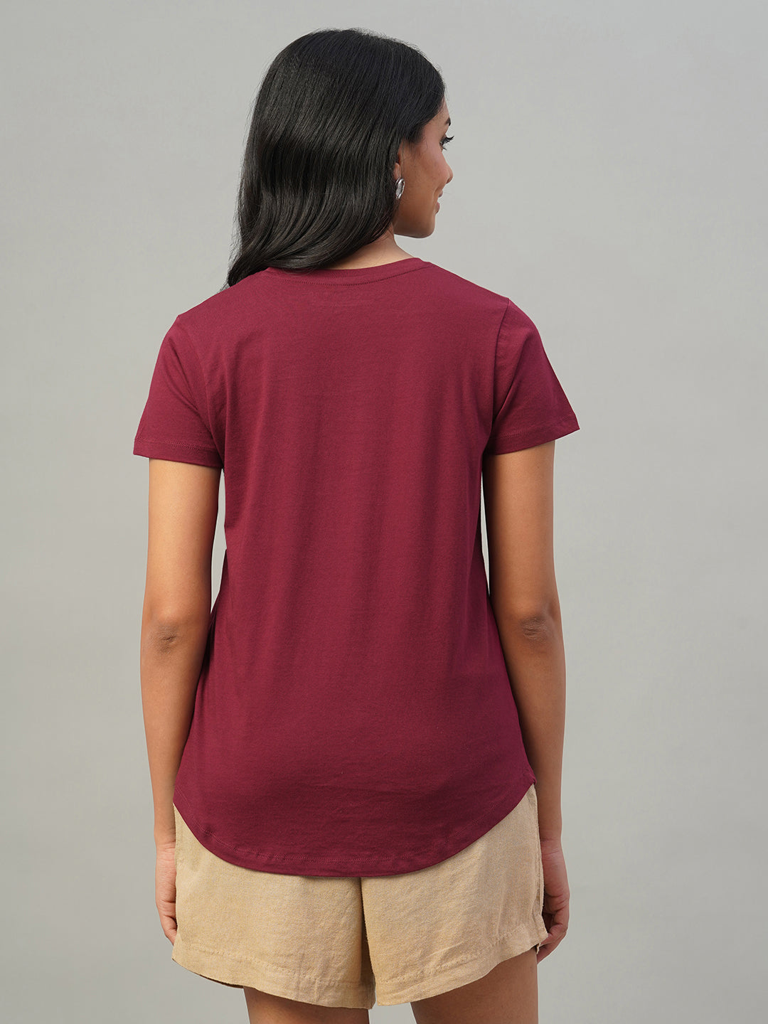Women's Red 100% Cotton Slim Fit Tshirt