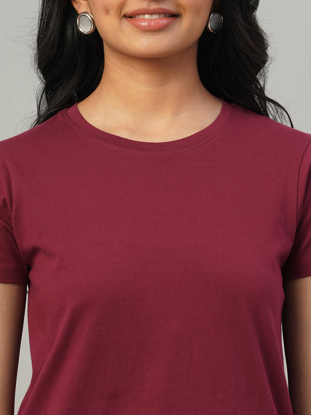 Women's Red 100% Cotton Slim Fit Tshirt