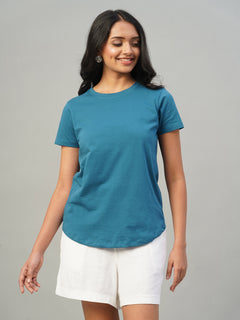 Women's 100% Cotton Slim Fit Tshirt Teal Blue
