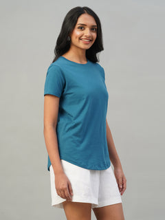 Women's 100% Cotton Slim Fit Tshirt Teal Blue