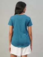 Women's Teal Blue 100% Cotton Slim Fit Tshirt