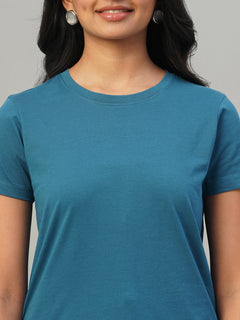 Women's 100% Cotton Slim Fit Tshirt Teal Blue