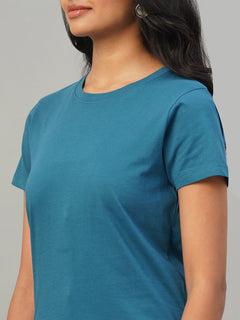 Women's 100% Cotton Slim Fit Tshirt Teal Blue
