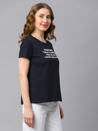 Women's Navy Cotton Regular Fit Tshirt