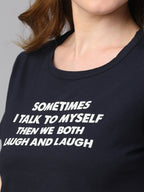 Women's Navy Cotton Regular Fit Tshirt