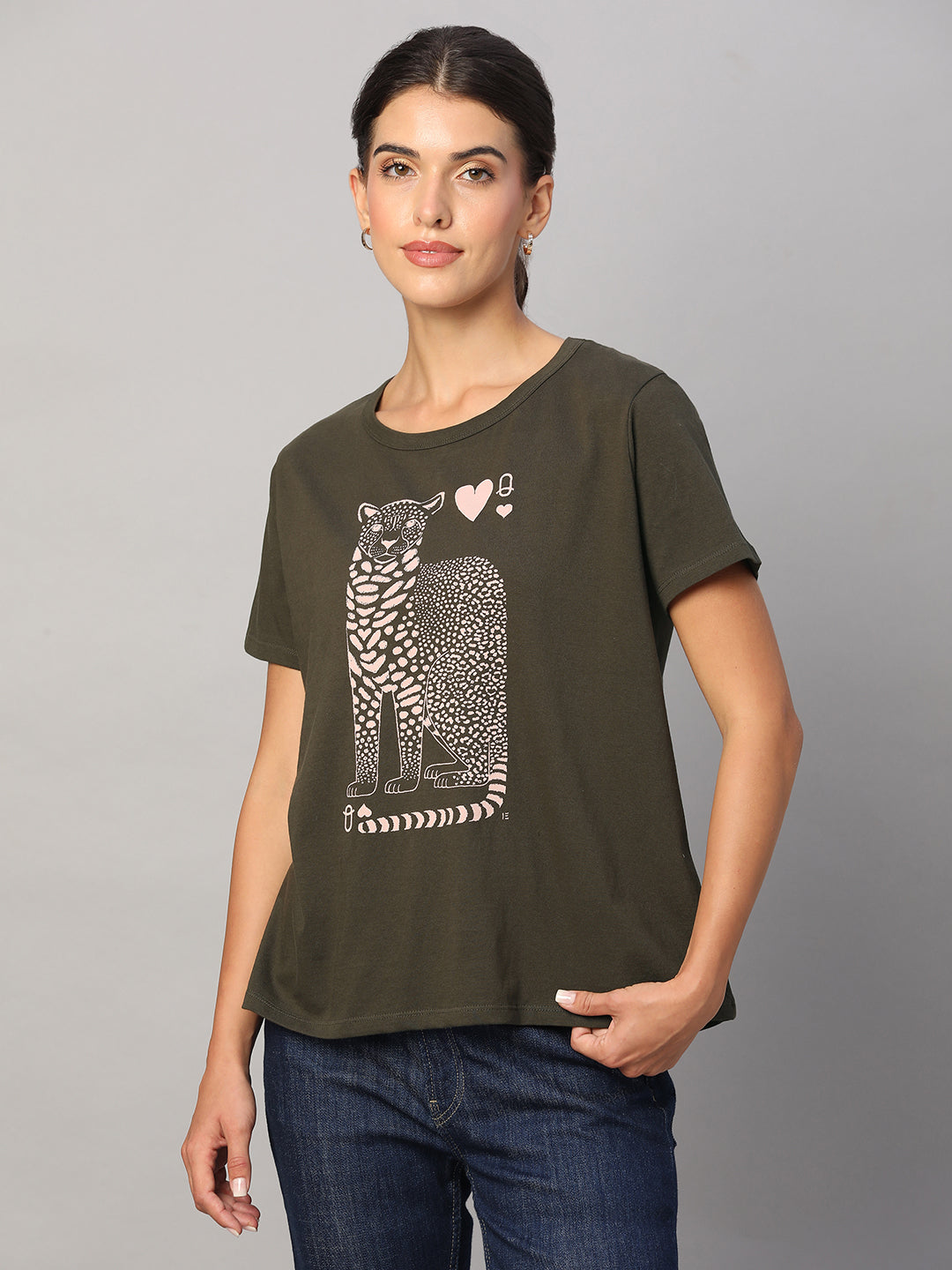 Women's Brown Cotton Regular Fit Tshirt