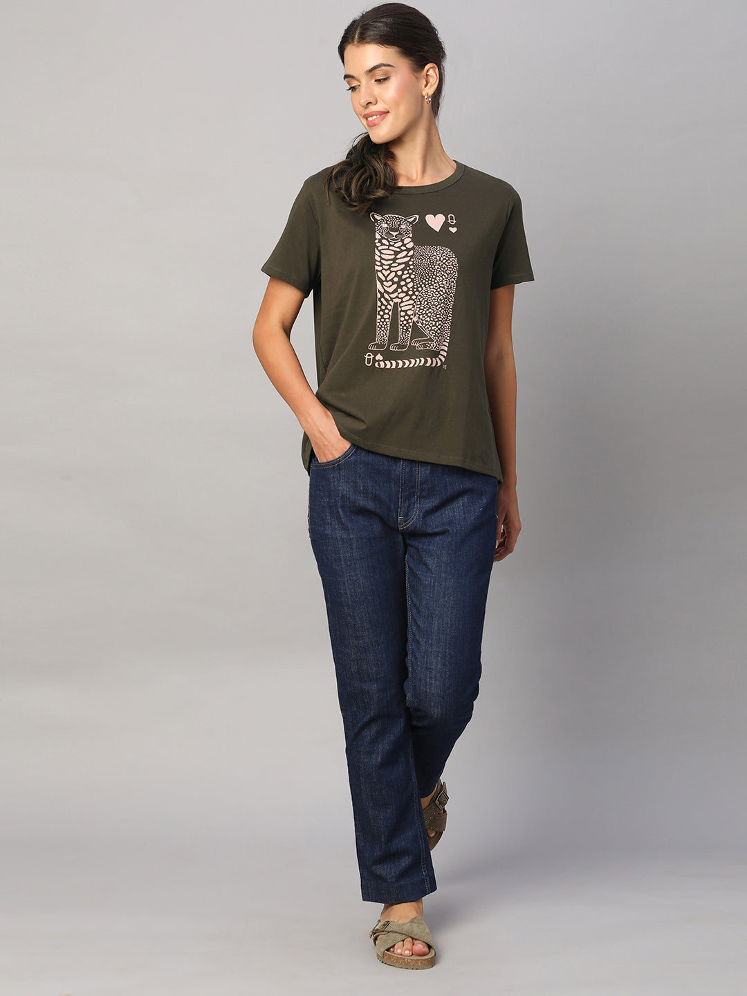 Women's Brown Cotton Regular Fit Tshirt