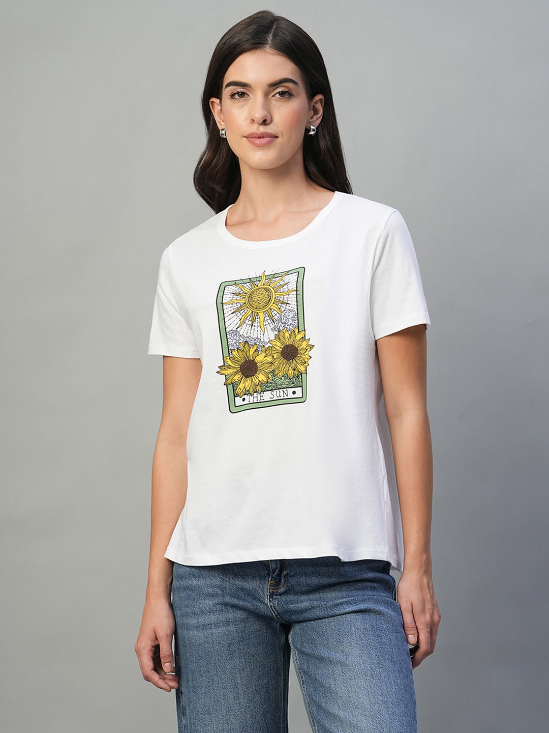 Women's White 100% Cotton Regular Fit Tshirt
