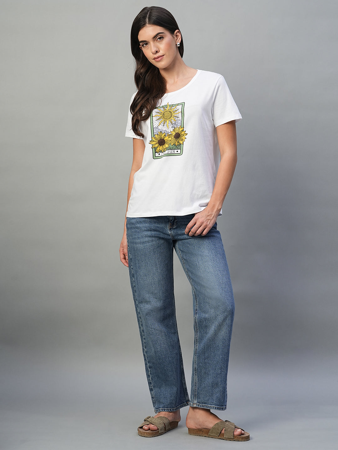 Women's White 100% Cotton Regular Fit Tshirt