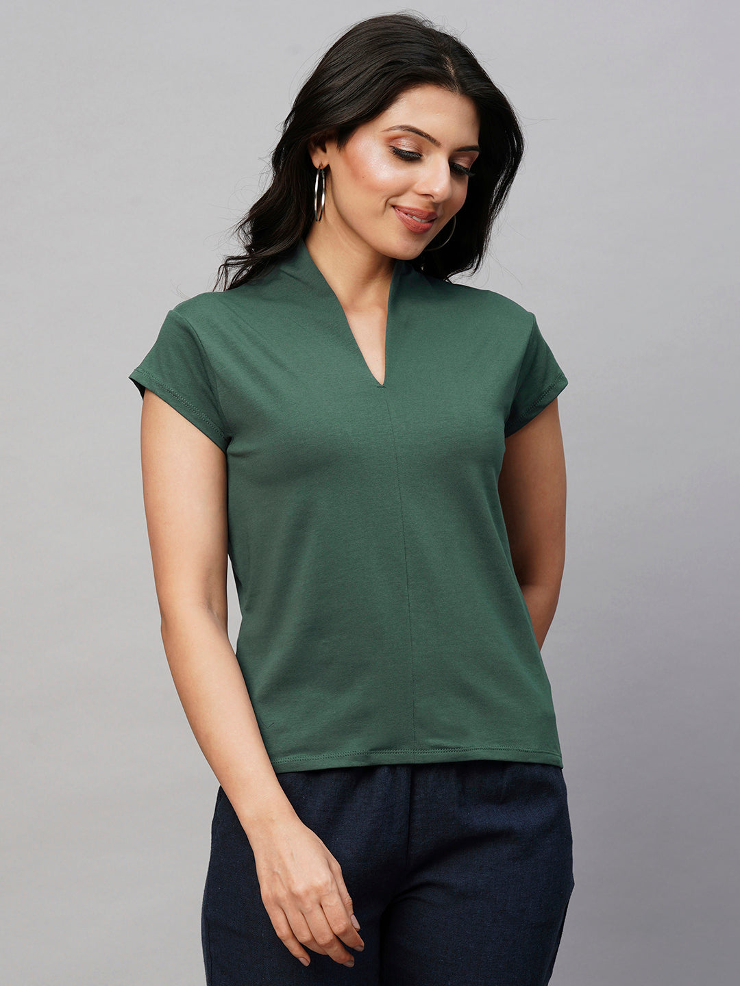 Women's Cotton Elastane Olive Slim Fit Tshirt