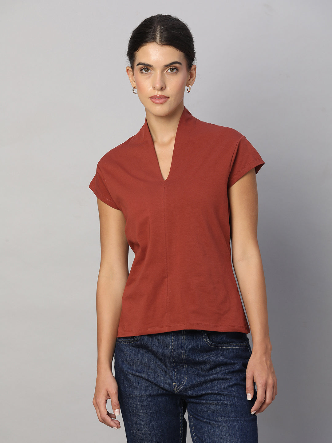 Women's Brick Cotton Elastane Slim Fit Tshirt