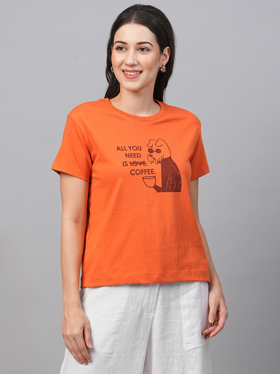 Women's Rust Cotton Regular Fit Tshirts