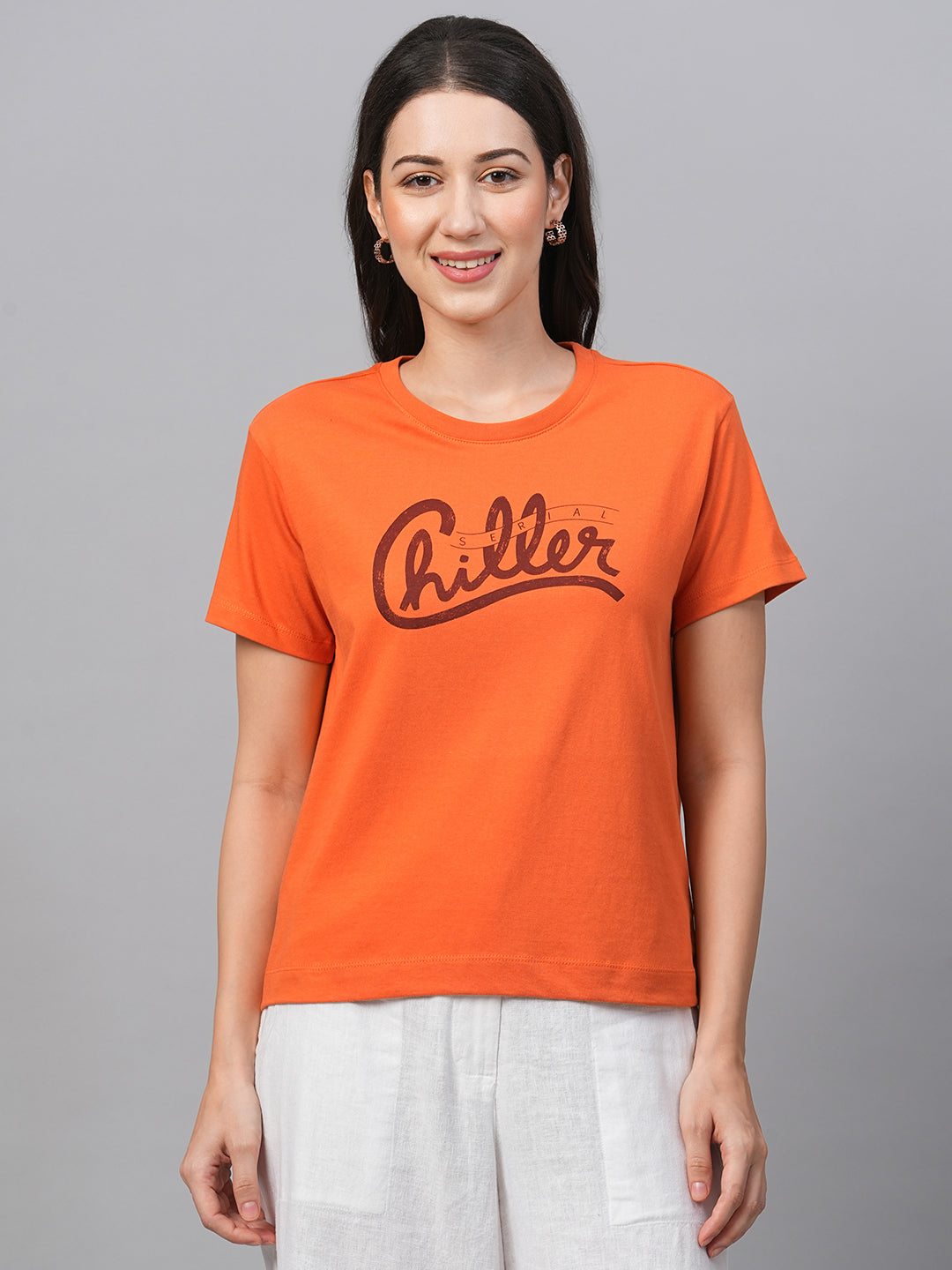 Women's Rust Cotton Regular Fit Tshirts