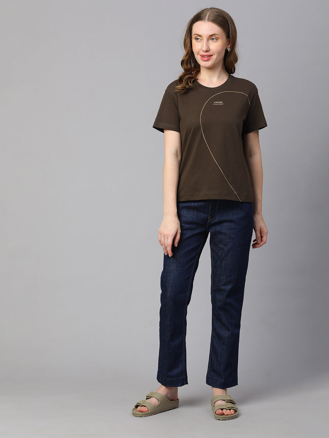 Women's Brown Cotton Regular Fit Tshirt