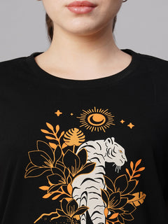 Women's Black Cotton Regular Fit Tshirt