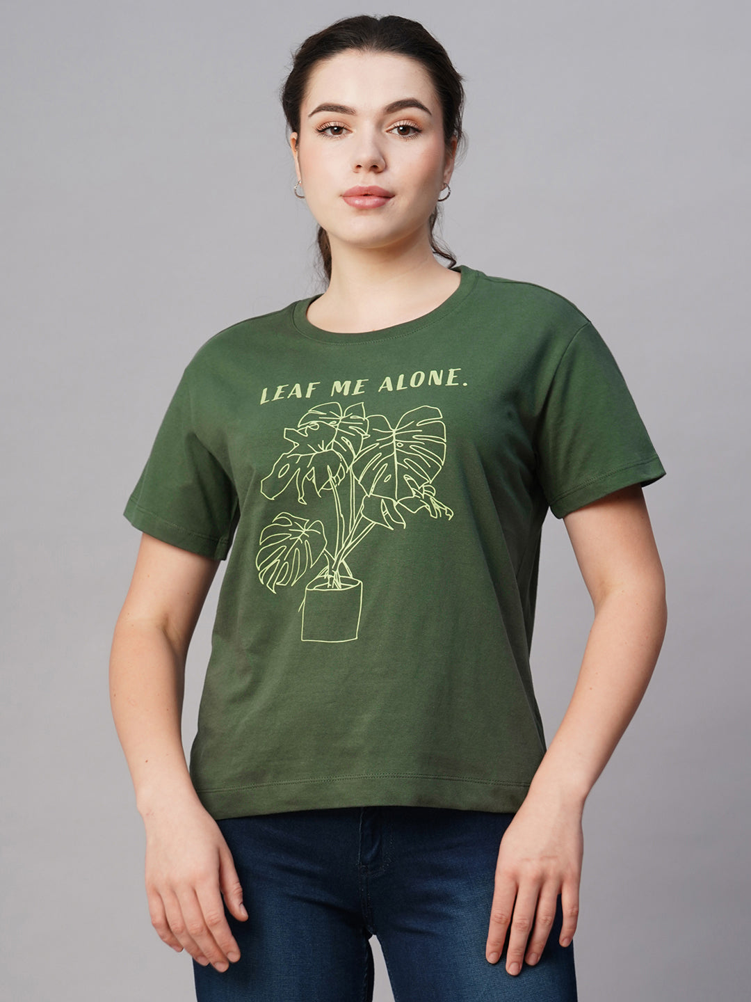 Women's Green Cotton Regular Fit Tshirt