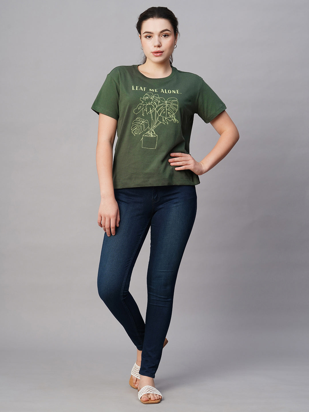 Women's Green Cotton Regular Fit Tshirt