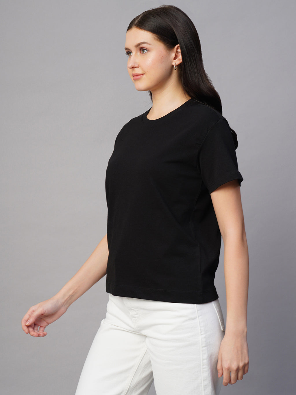 Women's Black 100% Cotton Regular Fit Tshirt