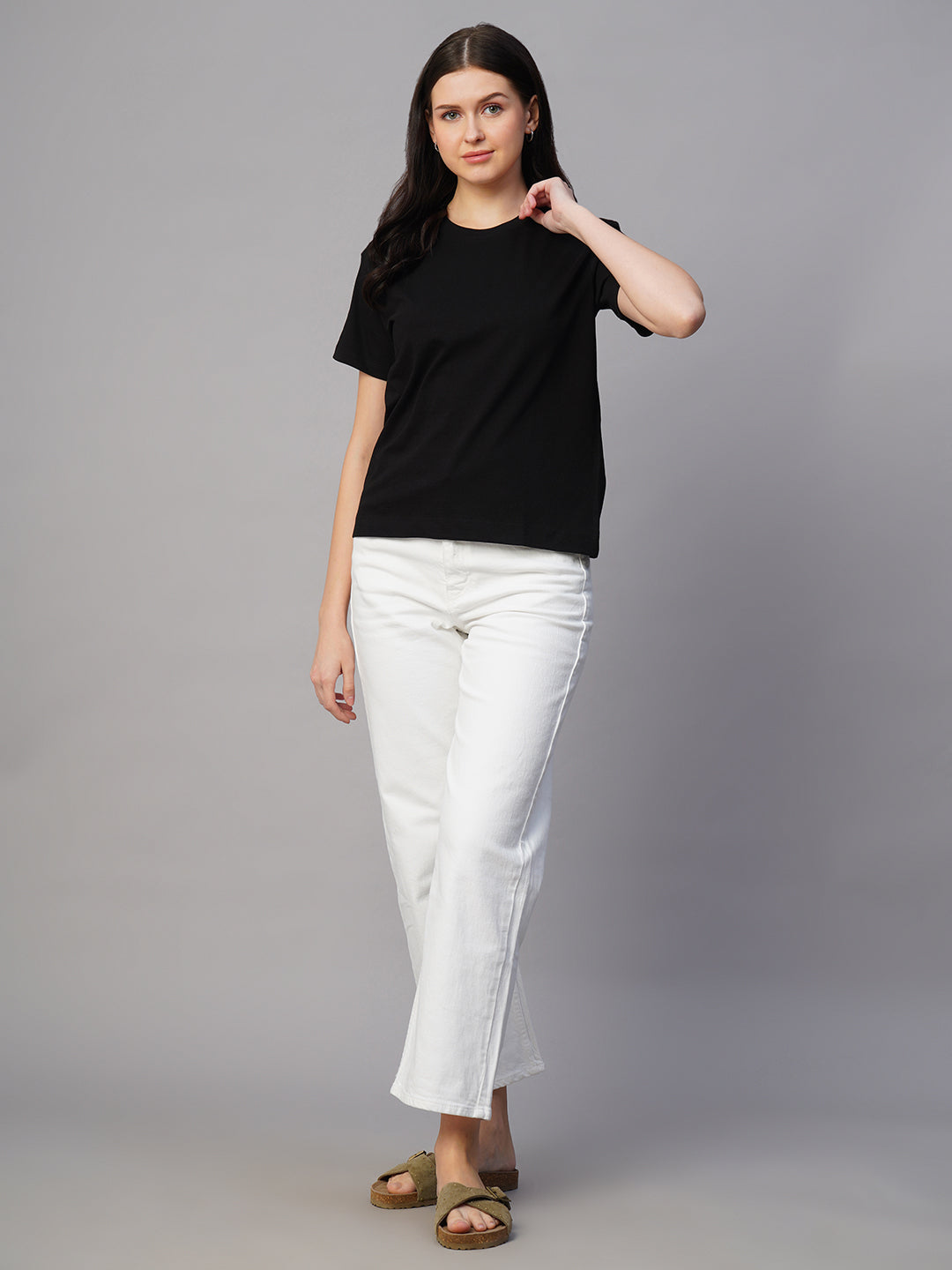 Women's Black 100% Cotton Regular Fit Tshirt