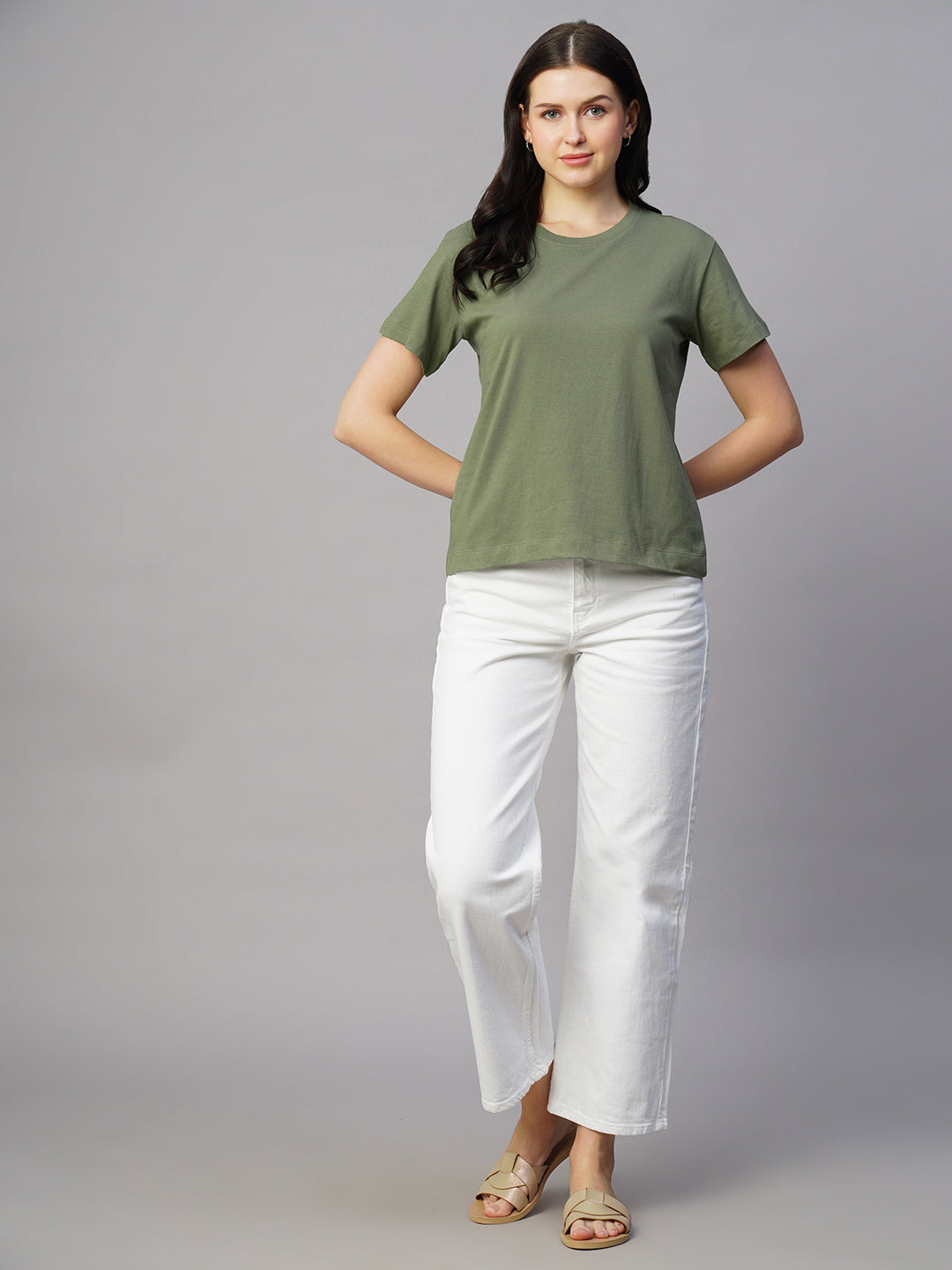 Women's Green 100% Cotton Regular Fit Tshirt