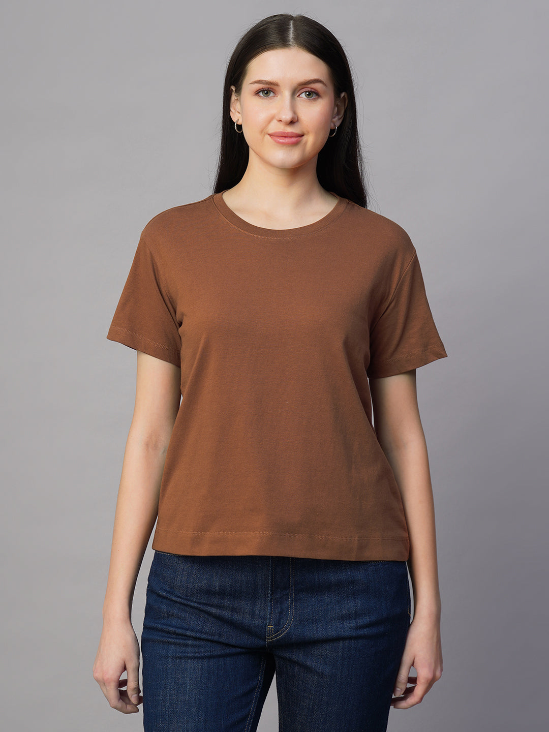 Women's Rust 100% Cotton Regular Fit Tshirt