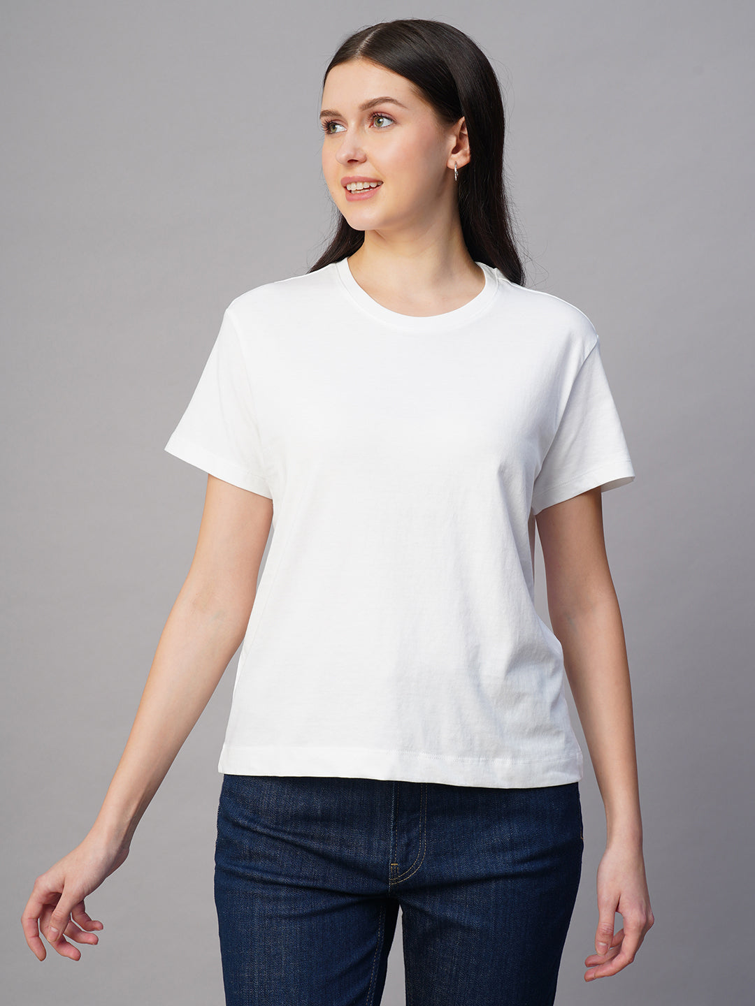 Women's White 100% Cotton Regular Fit Tshirt