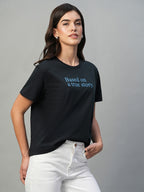 Women's Navy 100% Cotton Regular Fit Tshirt