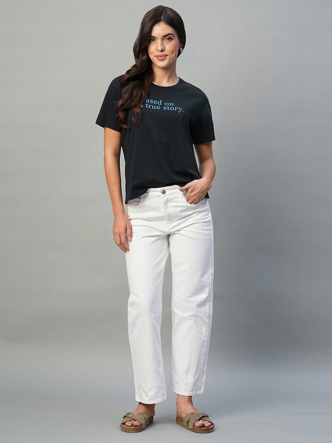 Women's Navy 100% Cotton Regular Fit Tshirt