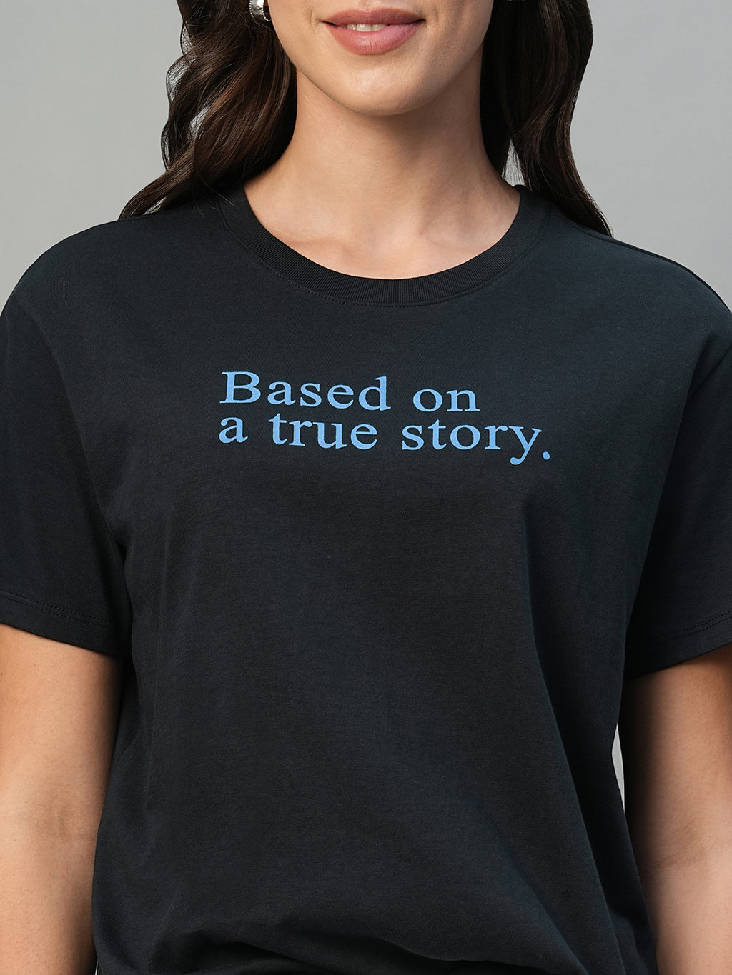 Women's Navy 100% Cotton Regular Fit Tshirt