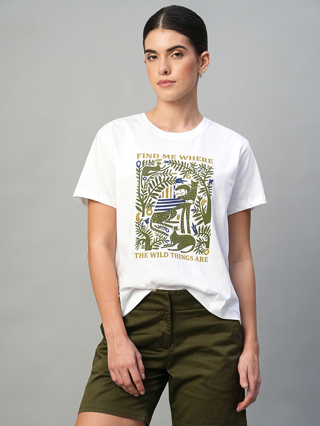 Women's White 100% Cotton Regular Fit Tshirt