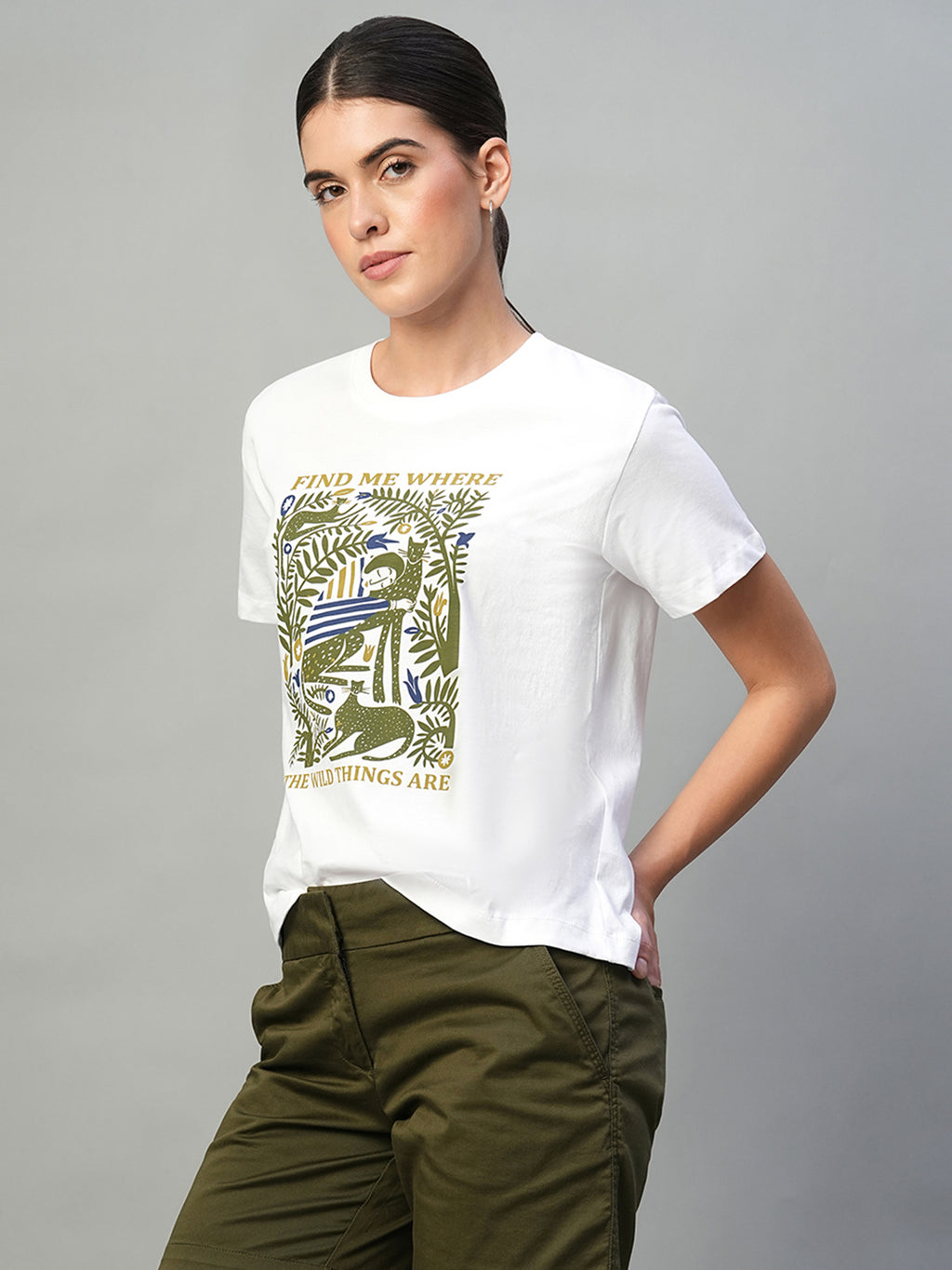 Women's White 100% Cotton Regular Fit Tshirt