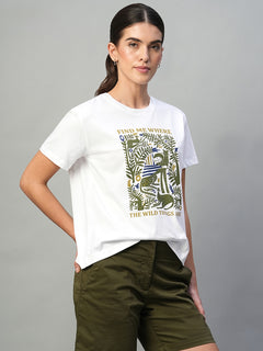 Women's White 100% Cotton Regular Fit Tshirt