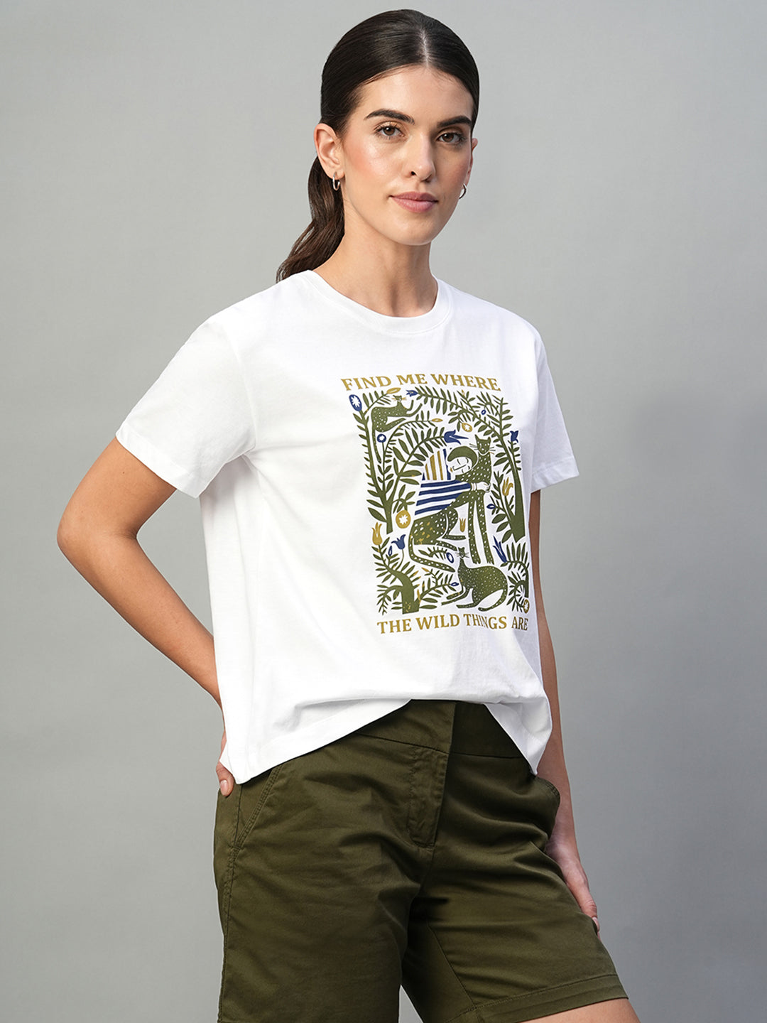 Women's White 100% Cotton Regular Fit Tshirt