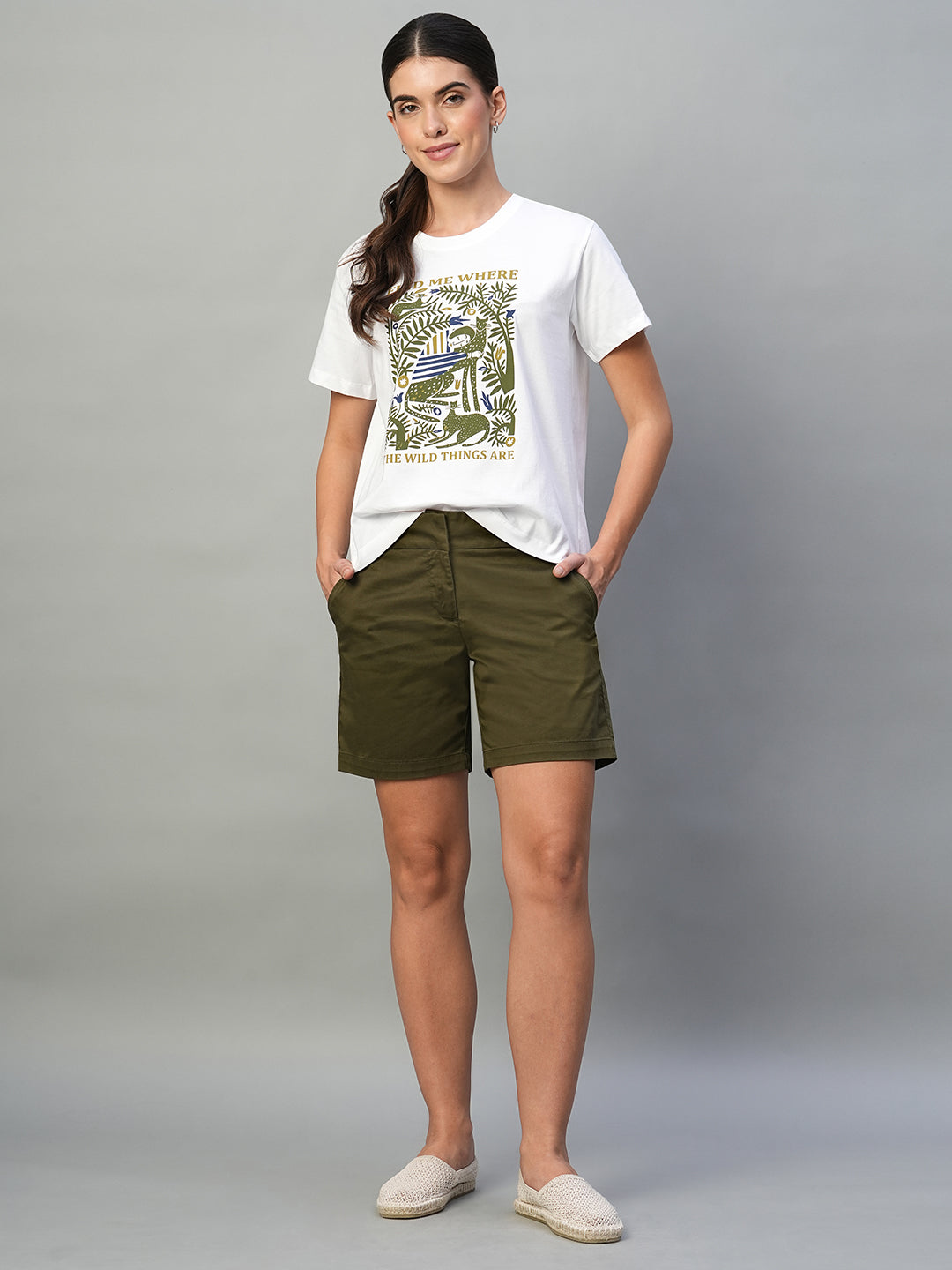 Women's White 100% Cotton Regular Fit Tshirt