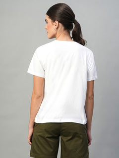 Women's White 100% Cotton Regular Fit Tshirt