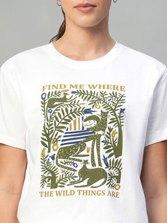 Women's White 100% Cotton Regular Fit Tshirt
