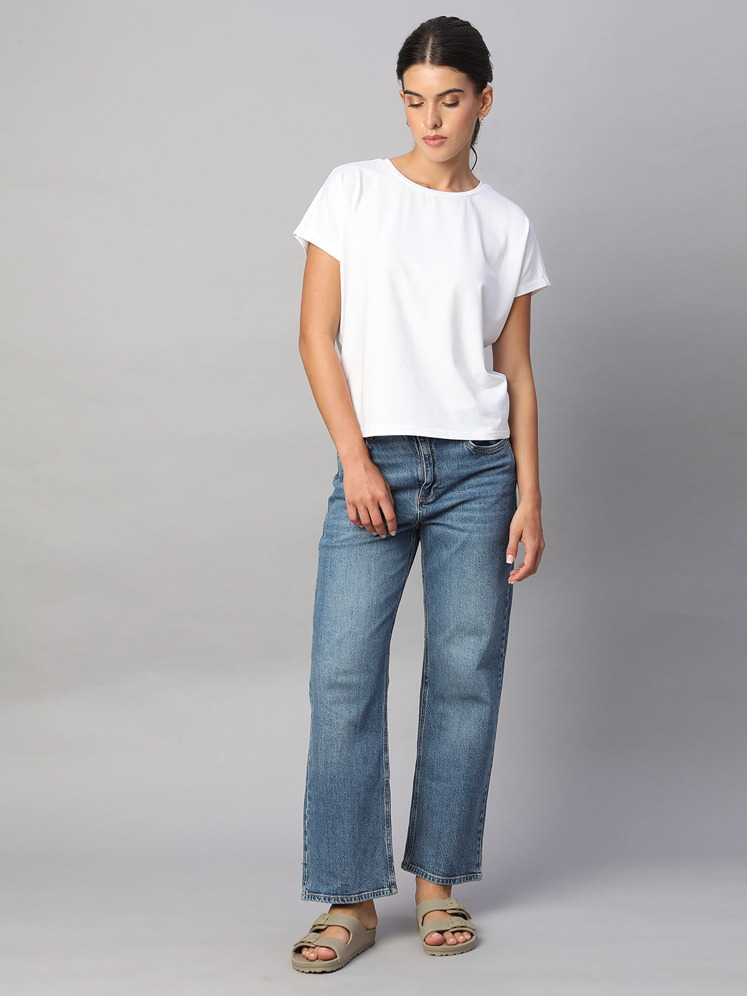 Women's White Cotton Bamboo Elastane Regular Fit Tshirt