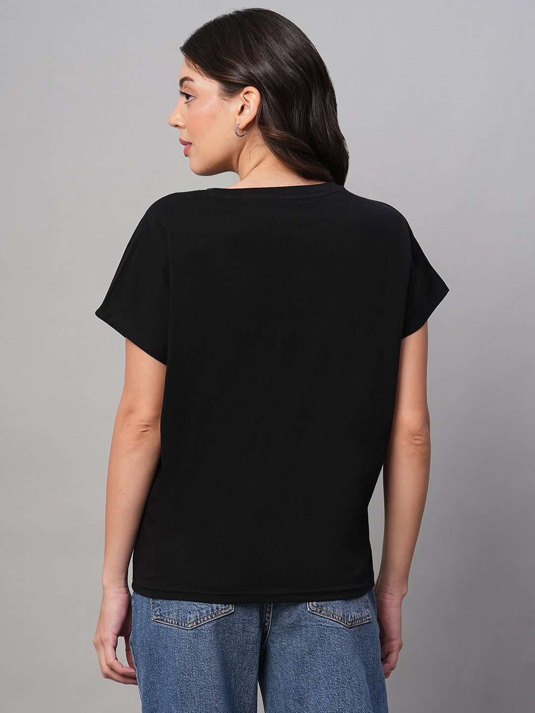 Women's Black 100% Cotton Regular Fit Tshirt