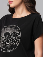 Women's Black 100% Cotton Regular Fit Tshirt