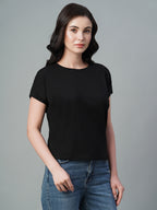 Women's Black Cotton Bamboo Elastane Regular Fit Tshirt