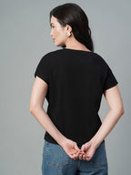 Women's Black Cotton Bamboo Elastane Regular Fit Tshirt
