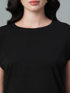 Women's Black Cotton Bamboo Elastane Regular Fit Tshirt