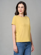 Women's Mustard Cotton Bamboo Elastane Regular Fit Tshirt