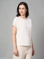 Women's White Cotton Bamboo Elastane Regular Fit Tshirt