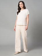 Women's White Cotton Bamboo Elastane Regular Fit Tshirt